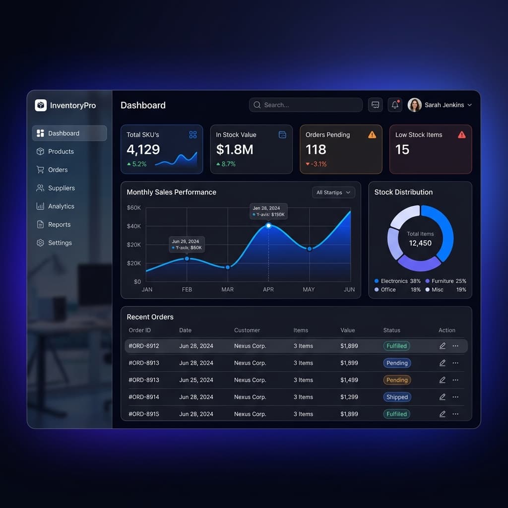 Stockflow dashboard showing retail inventory metrics